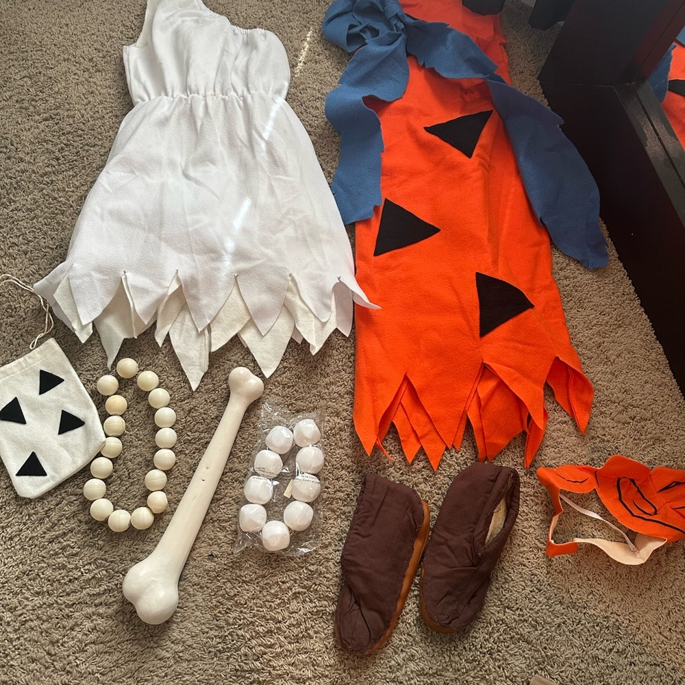 Adults Fred & Wilma Flintstone Costume Set - White and Orange